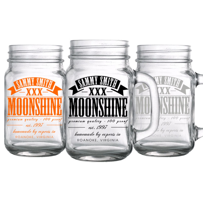 CUSTOMIZABLE - 16oz Mason Jar with Handle - Moonshine