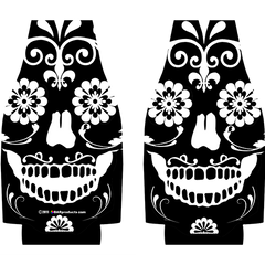 Kolorcoat™  Zipper Bottle Cooler - Black & White Skull