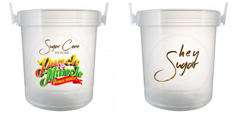 32 oz Plastic Rum Buckets with Custom Sticker