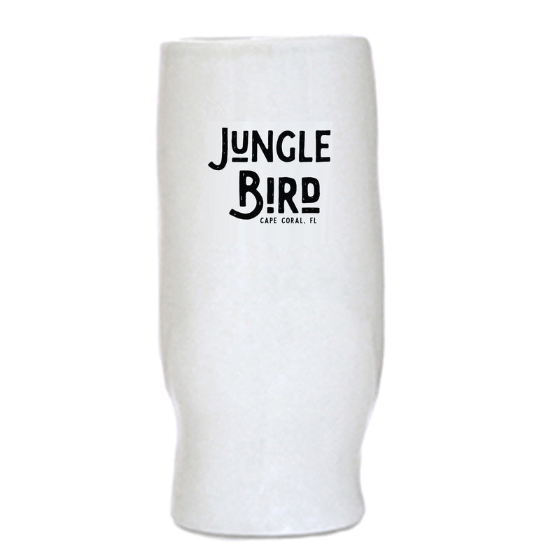 White tumbler with 'Jungle Bird' text on a white background