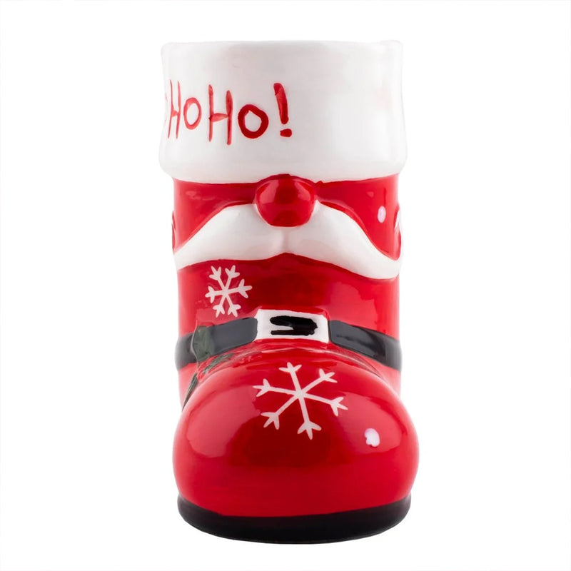 Red Santa boot with 'Ho Ho!' text on a white background
