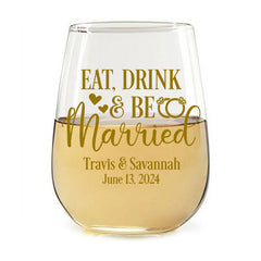 Personalized Wedding Stemless Wine Glasses - 12 ounce - Welcome to our Beginning