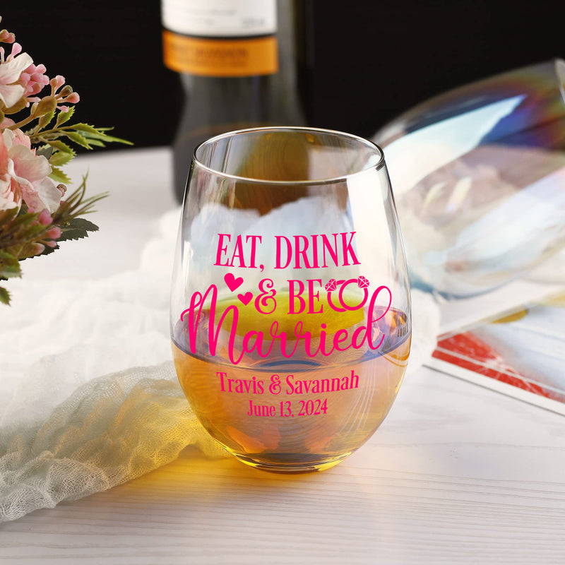 Personalized Wedding Stemless Wine Glasses - 12 ounce - Welcome to our Beginning