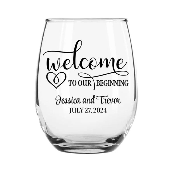 Personalized Wedding Stemless Wine Glasses - 12 ounce - Welcome to our