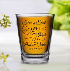 Personalized Wedding Shot Glasses, Take A Shot We Tied The Knot - Scribble Heart