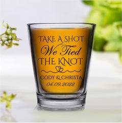 Personalized Wedding Shot Glasses, Take A Shot We Tied The Knot- Two Hearts