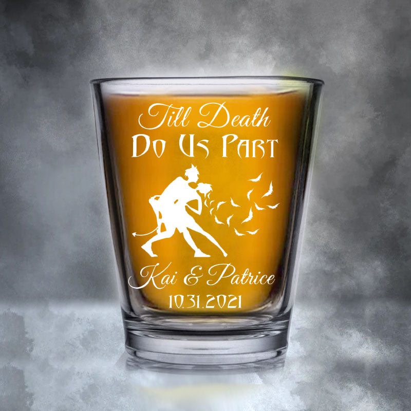 Personalized Wedding Shot Glasses - Till Death Do Us Part - Halloween Themed Bats