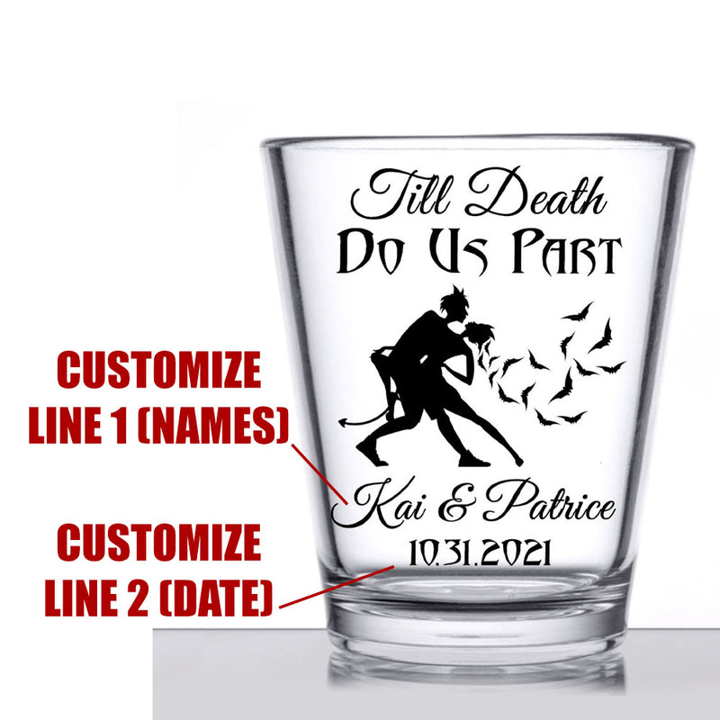 Personalized Wedding Shot Glasses - Till Death Do Us Part - Halloween Themed Bats