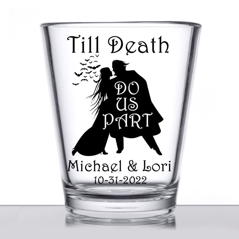 Personalized Wedding Shot Glasses - Till Death Do Us Part - Halloween Themed Beauty and Beast