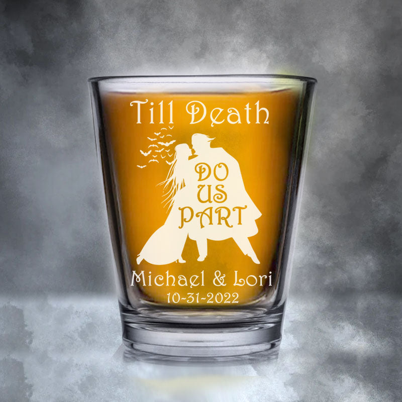 Personalized Wedding Shot Glasses - Till Death Do Us Part - Halloween Themed Beauty and Beast