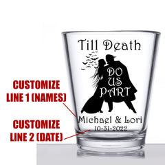 Personalized Wedding Shot Glasses - Till Death Do Us Part - Halloween Themed Beauty and Beast