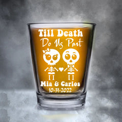 Personalized Wedding Shot Glasses - Till Death Do Us Part - Halloween Themed Cute Skeletons