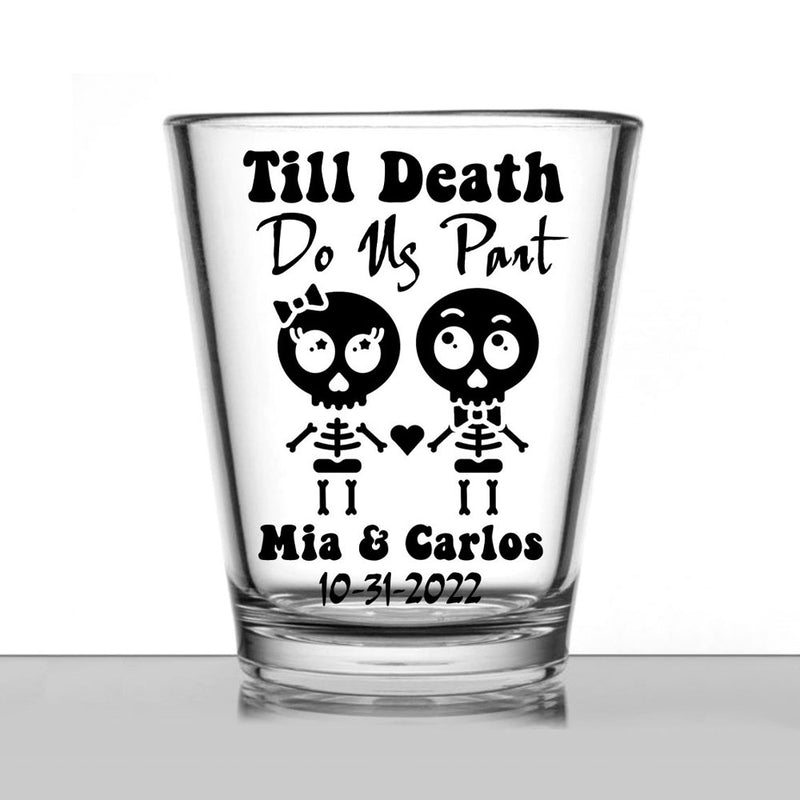 Personalized Wedding Shot Glasses - Till Death Do Us Part - Halloween Themed Cute Skeletons