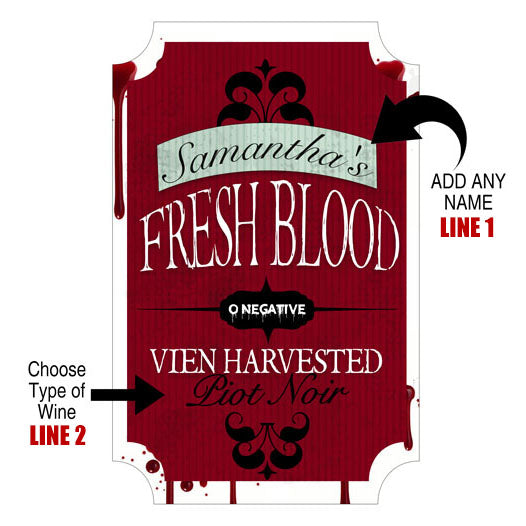 Customization Add Your Name Halloween Themed Wine Label - Fresh Blood