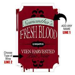 Customization Add Your Name Halloween Themed Wine Label - Fresh Blood