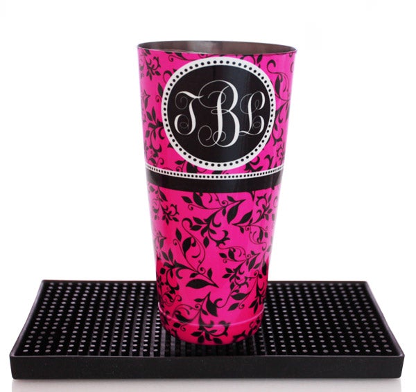 ADD YOUR NAME - Cocktail Shaker Tin - 28 oz weighted - Pink Swirls Monogram