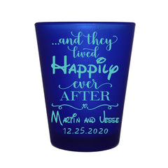 CUSTOMIZABLE - 1.5oz Blue Frosted Shot Glass - Happily Ever After