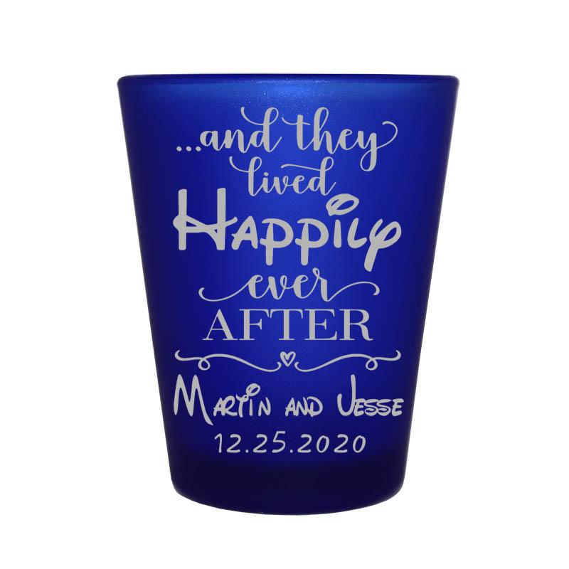 CUSTOMIZABLE - 1.5oz Blue Frosted Shot Glass - Happily Ever After