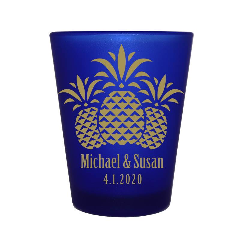CUSTOMIZABLE - 1.5oz Blue Frosted Shot Glass - Pineapples
