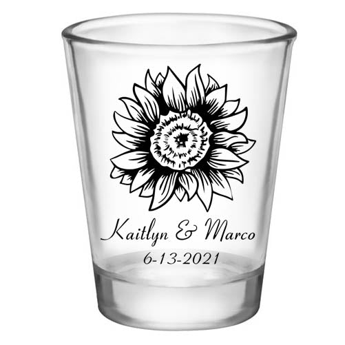CUSTOMIZABLE Clear Wedding Shot Glass - Sunflower - 1.75oz