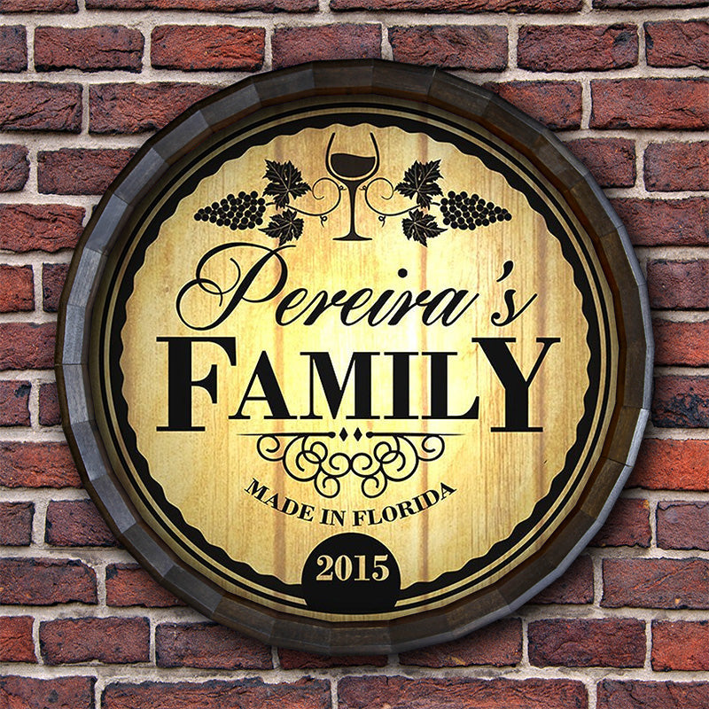 Custom Wood Barrel Top Sign – Family