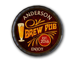 Custom Wood Barrel Top Sign – Brew Pub