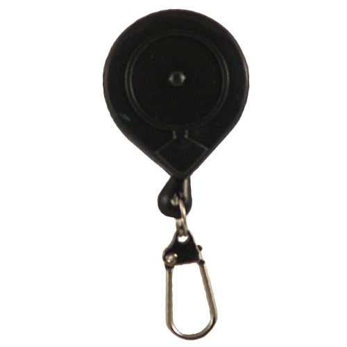 black plastic fishing reel that says reel in and release Stopper Plastic Badge Reel with "Fishing Hook" Attachment