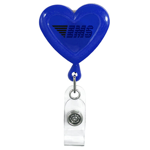 Heart Shaped Plastic Badge Reel - Blue