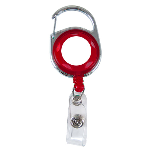 Translucent Carabiner Badge Reel with Accent Holes - Red
