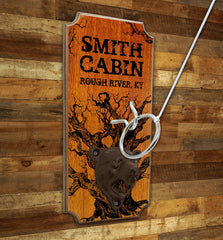 CUSTOMIZABLE Wall Mounted Ring Toss Game with Bottle Opener - Cabin Design