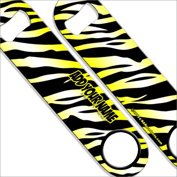 "ADD YOUR NAME" SPEED Bottle Opener – Zebra Patterns – Several Color Options - Yellow