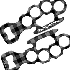 ADD YOUR NAME Knuckle Buster Bottle Opener - Gray Hipster Plaid