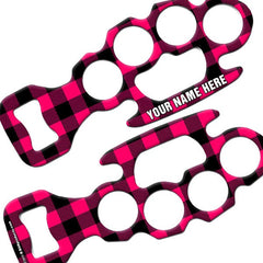 ADD YOUR NAME Knuckle Buster Bottle Opener - Pink Hipster Plaid