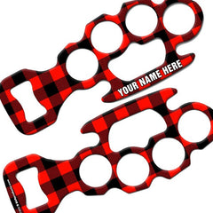 ADD YOUR NAME Knuckle Buster Bottle Opener - Red Hipster Plaid