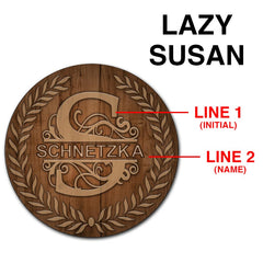 ADD YOUR NAME Lazy Susan - DARK WOOD with Leaves - 3 Different Sizes - Table Top