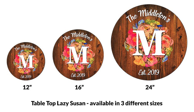 ADD YOUR NAME Lazy Susan - FLORAL WATERCOLOR - 3 Different Sizes - Table Top