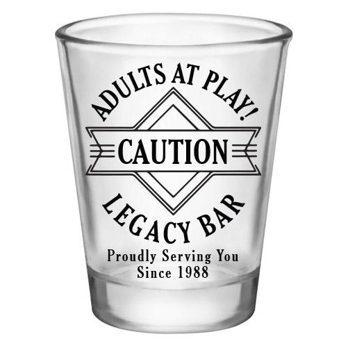 Customizable 1.75 oz. Clear Shot Glass- Adults At Play- Caution- AYN