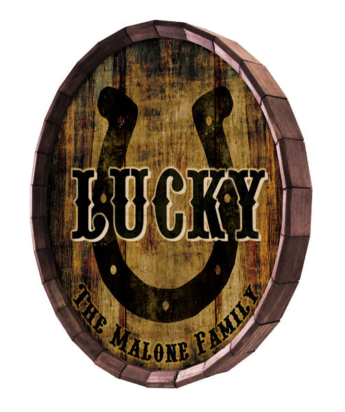 Custom Wood Barrel Top Sign – Lucky Horseshoe