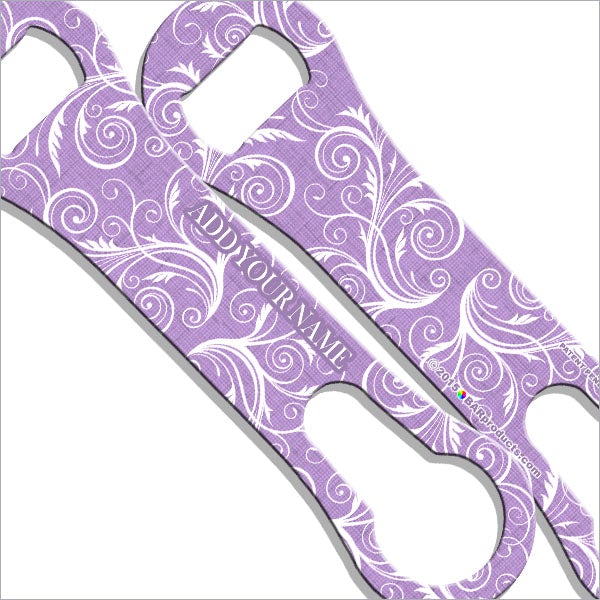 "ADD YOUR NAME"  V-ROD® Bottle Opener – Burlap Lace – Purple