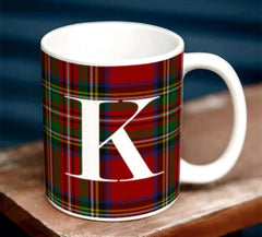 CUSTOMIZABLE 15 ounce Coffee Mug - MONOGRAM - Plaid Design