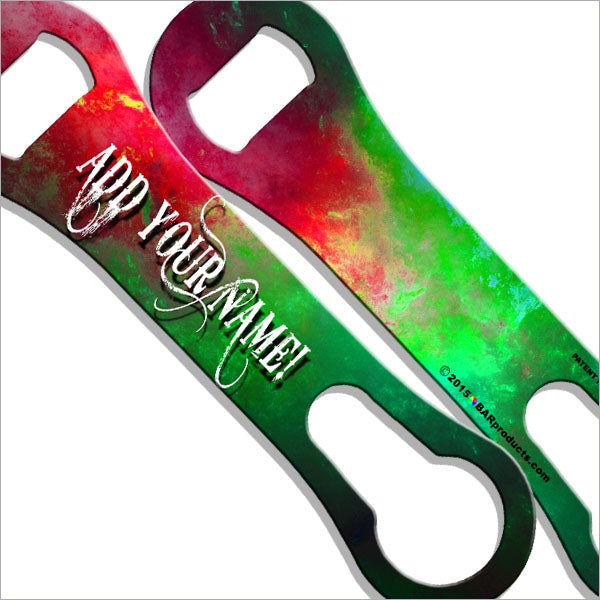 "ADD YOUR NAME" - V-ROD® Bottle Opener – Space Design – Red / Green