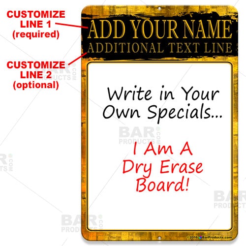 Dry Erase Specials Sign - ADD YOUR NAME - Gold Grunge Template