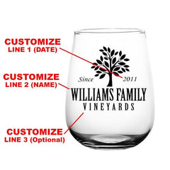 CUSTOMIZABLE - Stemless Wine Glass - 17 ounce - Family Tree