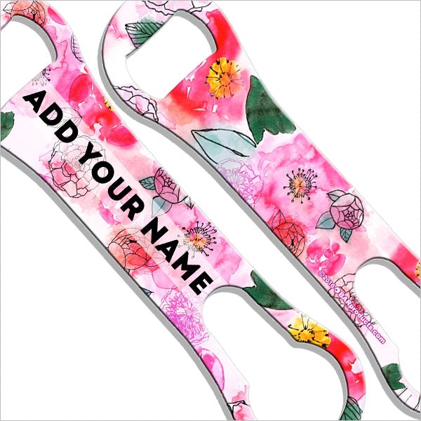 ADD YOUR NAME V-Rod® Bottle Opener - Watercolor Flowers Pink