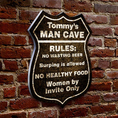 CUSTOMIZABLE Wood Shield Plaque - Man Cave - MULTIPLE COLORS - Two Sizes