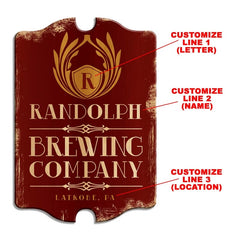 Custom Tavern Shaped Wood Bar Sign - Brewing Company (Red)